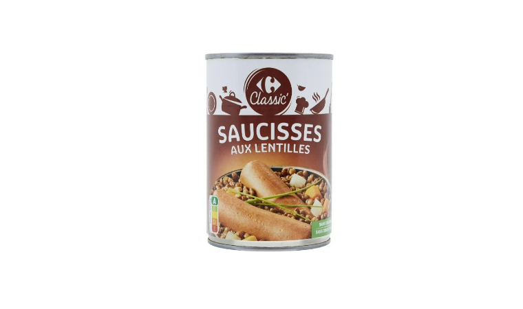 Plat cuisiné saucisses aux lentilles